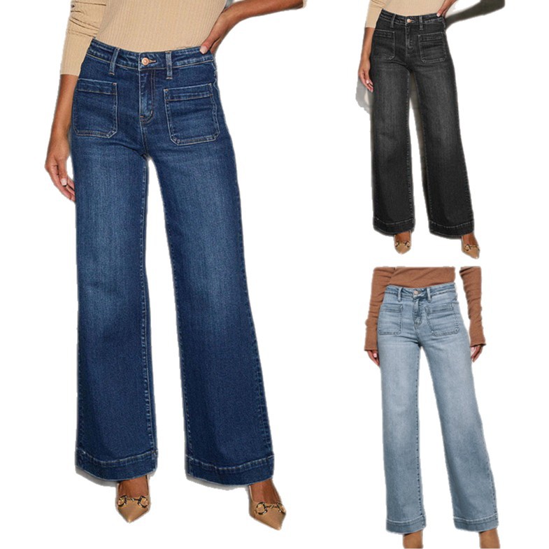 European And American Cross-border Exclusive Women's Jeans, 2025 Spring New Style, Wide-leg Retro Elegant Straight Pants_voghion.com