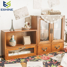 复古木质二层抽屉桌面化妆品收纳盒实木多功能装饰客厅杯子收纳柜