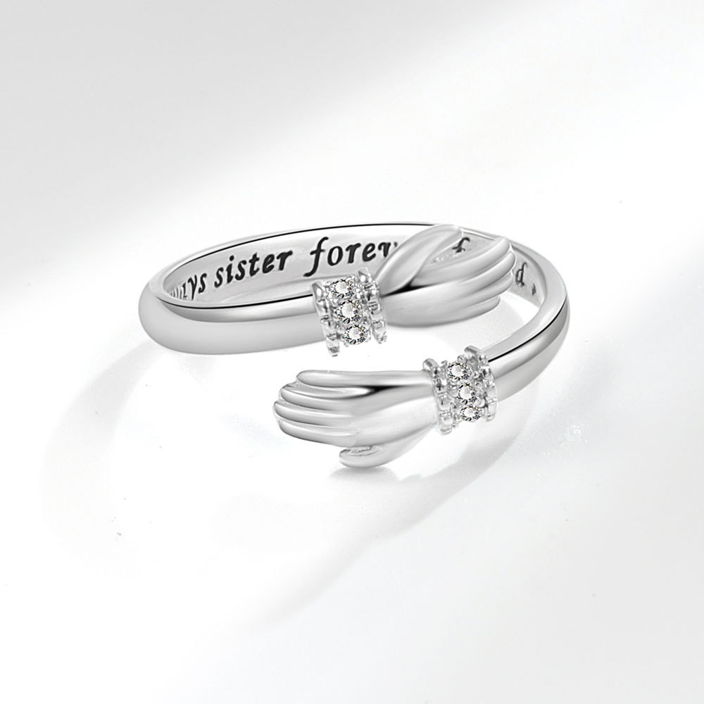 Personalized Hugging Hands Ring Custom Engraved Couple Ring_voghion.com