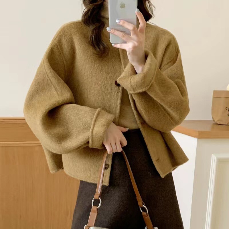 Double-sided cashmere overcoat women's short 2023 autumn and winter New Korean style gentle high-end temperament small woolen coat