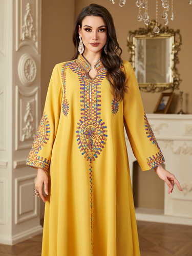 4219 Middle East Hot-Selling Muslim Long-Sleeved Dress Embroidered Loose Regular-Size Formal Wear for Prayers—Suitable for All Seasons