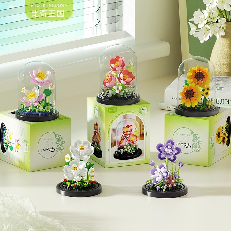 Bloques de construcción flor cubierta de polvo floral árbol de flores DIY hecha a mano en maceta adornos juguetes de puzzle 1 de junio regalo del día de los niños