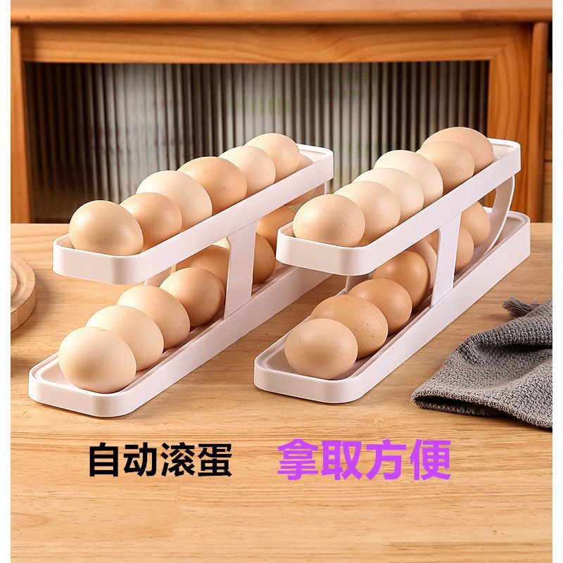 Caja de almacenamiento de huevos con tobogán, refrigerador fresco de verano, puerta lateral, rollo automático, refrigerador de cocina, estante para huevos de doble capa a prueba de caídas