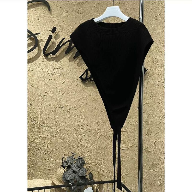 【Stylish Shawl】Versatile Off-Shoulder Shawl Design, Pullover Knitted Vest, Casual Black Triangle Scarf