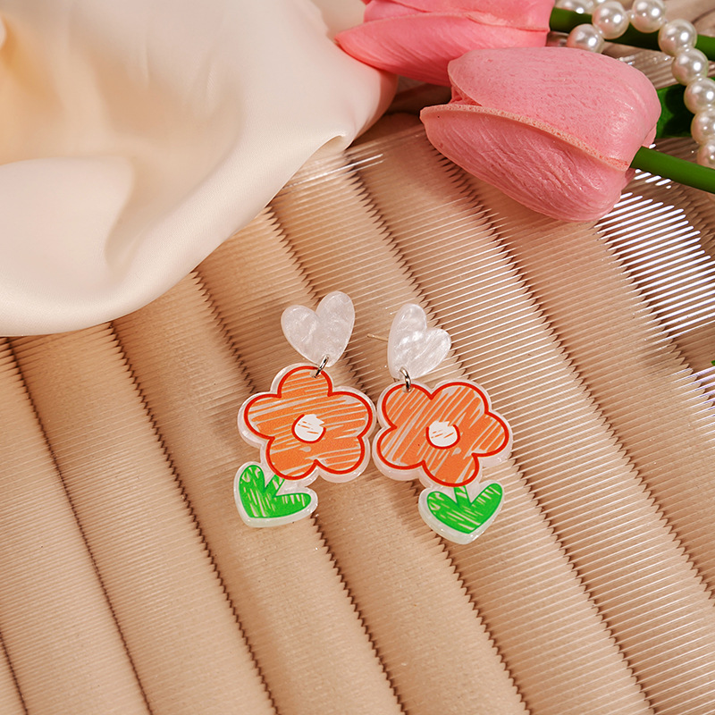 Women'S Gender 1 Pair Cute Flower Acrylic Drop Earrings