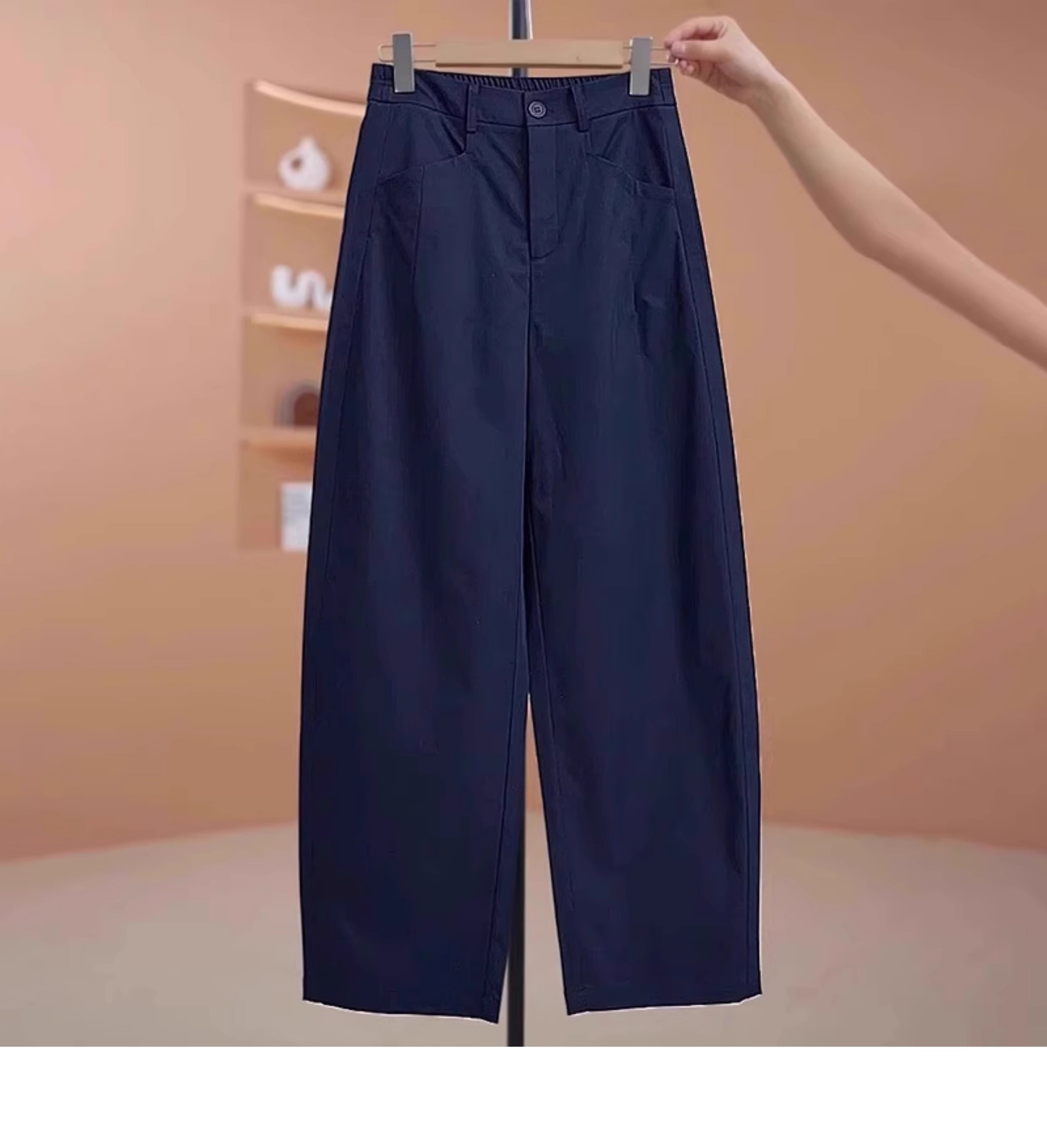 Quần culottes nữ ống rộng cạp cao dáng suông màu xanh navy — Màu xanh navy chi tiết 1