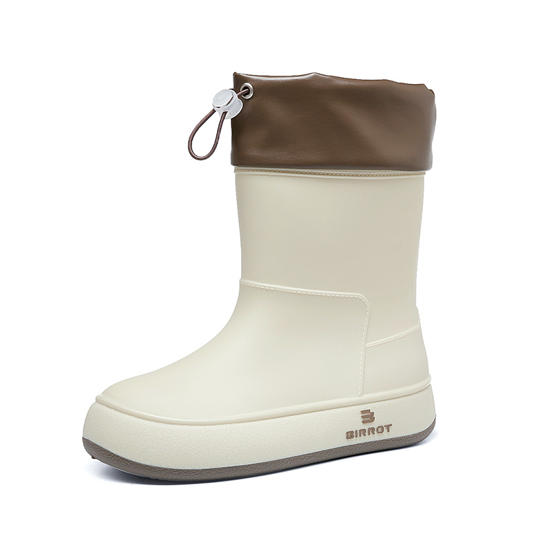 Nuevos zapatos de lluvia de terciopelo para mujeres de color sólido de moda coreana impermeable, antideslizante, fondo suave, estudiantes de manga corta, botas de lluvia cálidas