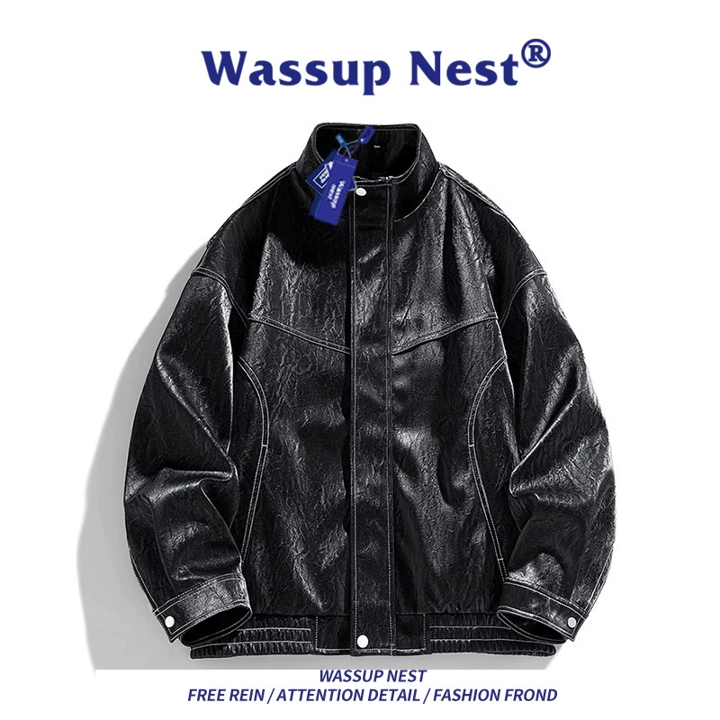 Куртка (Wassup Nest) экокожа ретро демисезон, американский стиль, коричневая — размеры S–2XL