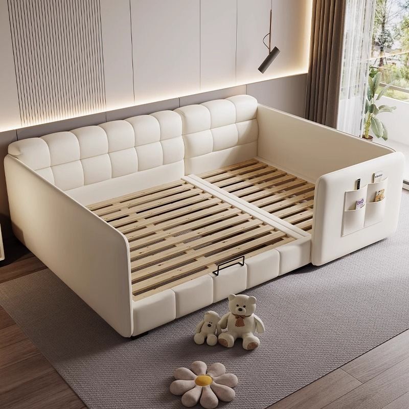 Parent-Child Bed for a Family of Two, a Family of Three or Four, Extra-Large Bed with Storage, Spliced ​​Bed, Cream Puff Leather Bed