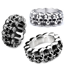 个性圈戒 316不锈钢复古骷髅头男士戒指 机车骷髅头男女指环