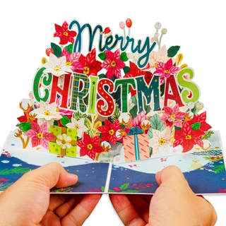 源头厂家跨境专供3D立体圣诞贺卡Merry Christmas跨境爆款贺卡
