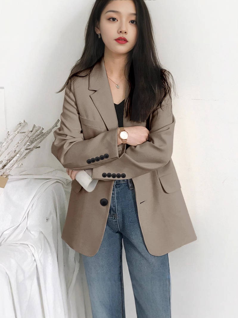 여성용 통근 스타일 블레이저 2025 한국판 봄 가을 루즈핏 긴팔 수트 재킷 다용도 한국 스타일 통근룩