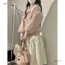 温柔系炸街奶乖套装女秋冬小个子粉色毛衣外套娃娃领连衣裙两件套