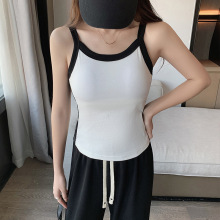 螺纹针织吊带背心女夏季修身新款撞色显瘦外穿上衣打底无袖防走光