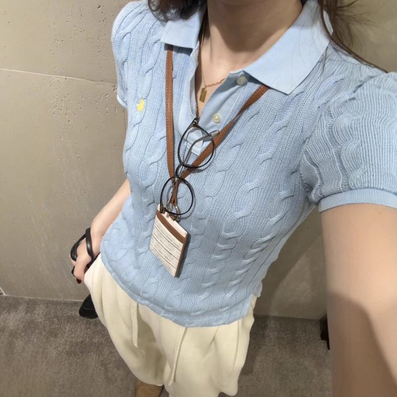 High Version Rl Polo Knit Short-Sleeve Classic Slim Fit Pony Embroidered Cable Knit Sweater Versatile Fashion