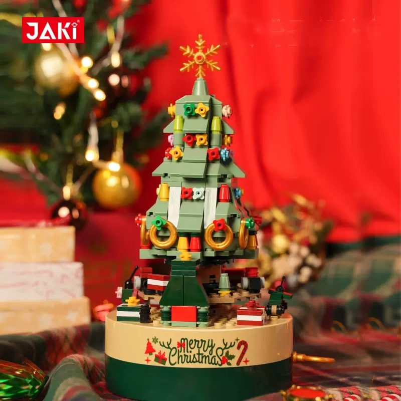 JK1302佳奇积木音乐盒创意摆件拼装街景积木圣诞节日礼物潮品玩具