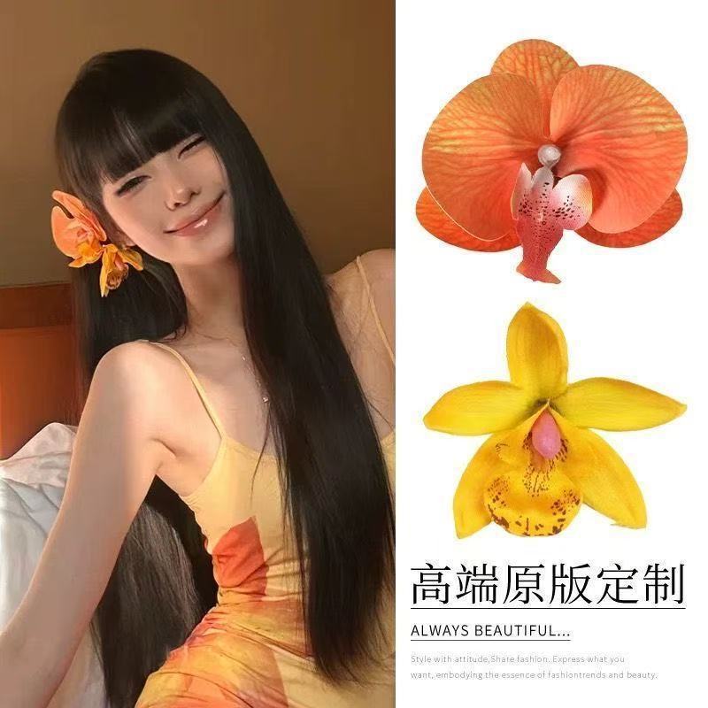 純粋な欲望の胡蝶蘭ヘアピン、超妖精模擬レースクリップ、海辺の休暇の写真撮影ヘアピン、韓国の高級ヘアアクセサリー|undefined