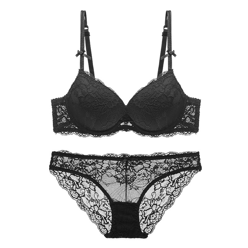 Ensemble de soutien-gorge sexy en dentelle avec bonnet en éponge épais et bas fin pour femme_voghion.com