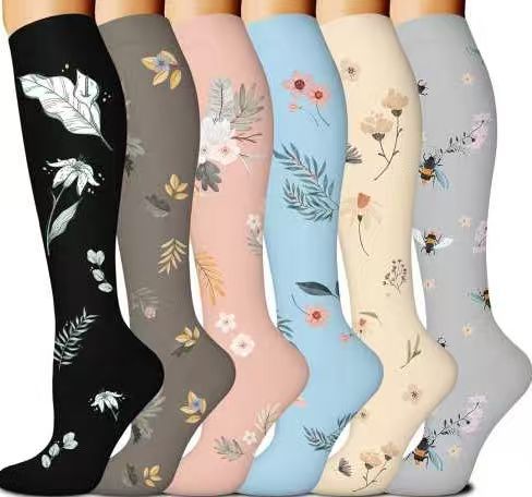 Juego transfronterizo de 6 pares de calcetines deportivos de compresión, calcetines elásticos para correr y saltar la cuerda, calcetines largos de compresión para hombre, calcetines hasta la pantorrilla.