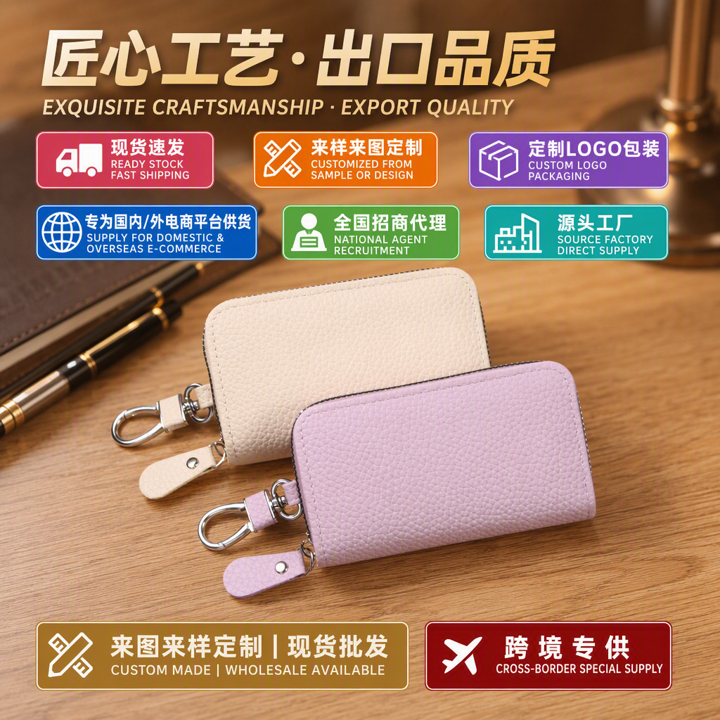 Manufacturer's New Pu Leather Universal Car Key Case, Export Clip-On Multifunctional Zipper Key Pouch, Household Key Case