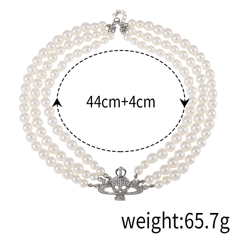 1 Piece Fashion Crown Skull Beaded Alloy Pearl Inlay Rhinestones Womenu0027S Layered Necklaces