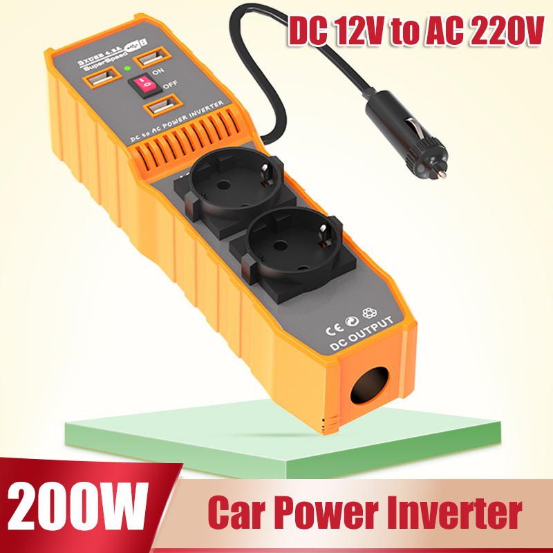 车载逆变器200W跨境转换12V转220V110V智能三个USB4.2A快充双插座