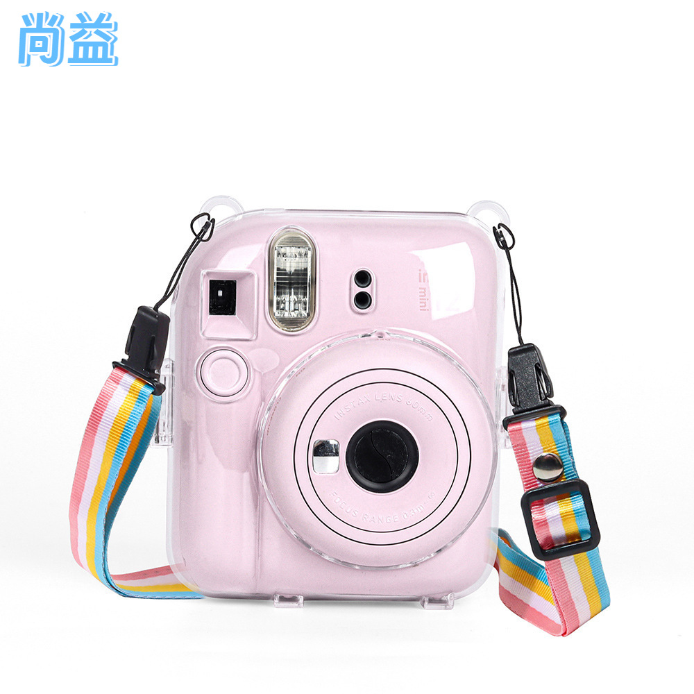适用拍立得instax mini12透明水晶壳 耐用防刮防摔收纳壳保护带绳