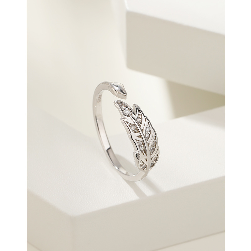 925 anillo de hoja de plata esterlina nicho de diseño femenino ligero lujoso anillo índice de hoja abierta ajustable