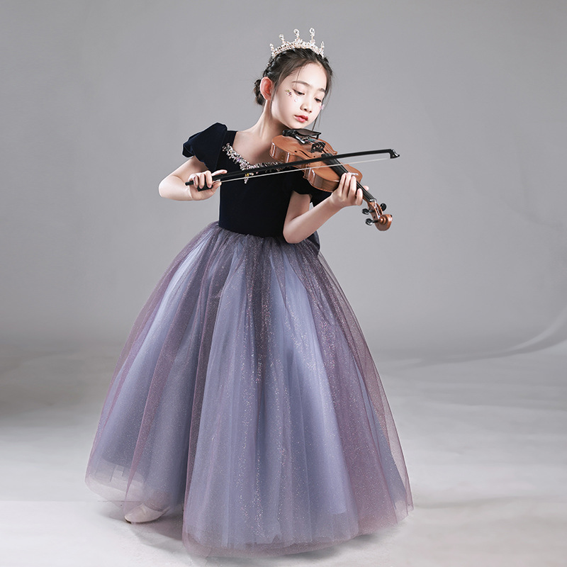 Luxury Velvet Princess Dress For Girls – Elegant Party Gown For Piano Recitals, Hosting & Special Occasions_voghion.com