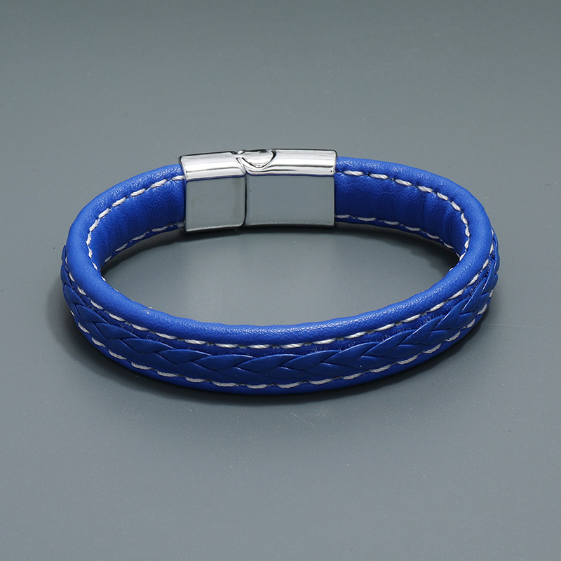 European and American Fashion Jewelry Personality Magnetic Buckle Leather Bracelet Simple Blue Braid