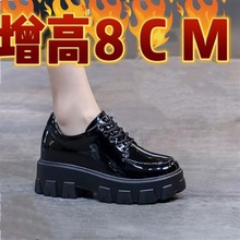 春夏秋季漆皮圆头黑色英伦风粘胶鞋日常低帮轻便聚氨酯底松糕鞋