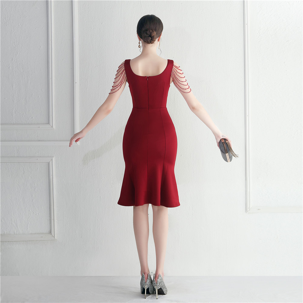Short Beaded Bridesmaid Exhibition Welcome Car Model Etiquette Short Dress