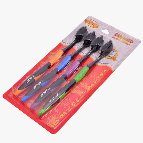 Cross-border Korean version bamboo charcoal toothbrush wholesale adult household soft bristles nano-fine soft large black hair thick handle toothbrush