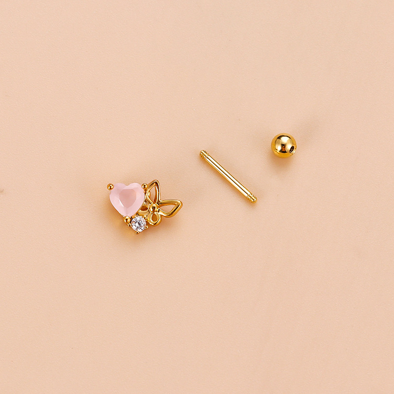1 Piece Ear Cartilage Rings & Studs Sweet Heart Shape Bow Knot 316L Stainless Steel  Copper Waterproof Non Tarnish Surgical Steel Zircon display picture 3