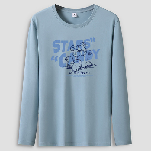 Autumn and Winter Men's Long-Sleeve T-Shirt Pure Cotton Teenager Student Casual T-Shirt Men's Sweatshirt Fashion Print