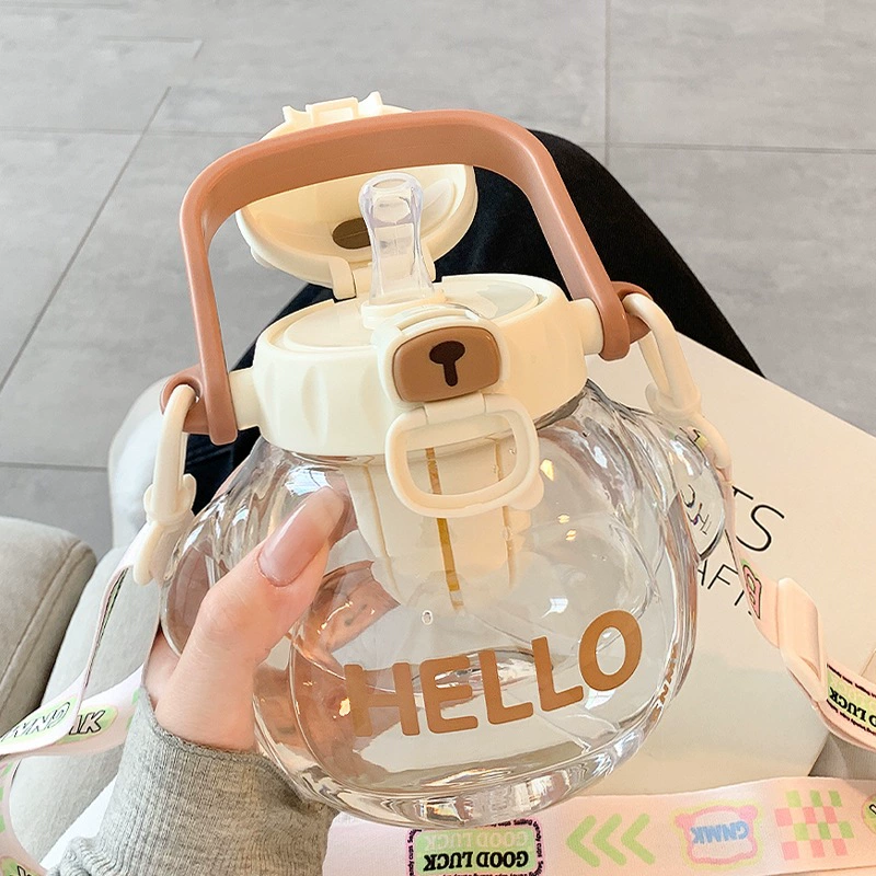 Летняя чашка для воды для девочек с красивым внешним видом, милым, большой емкостью, портативным студенческим чайником с соломинкой, новой чашкой с большим животом 2024 года.