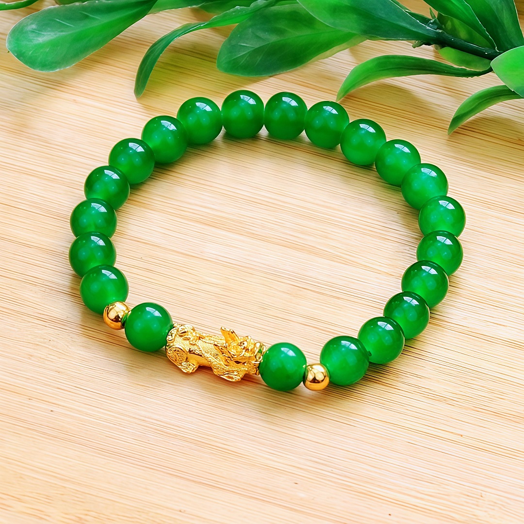 8mm 잔디 녹색-싱글 서클 골드 Pixiu 팔찌