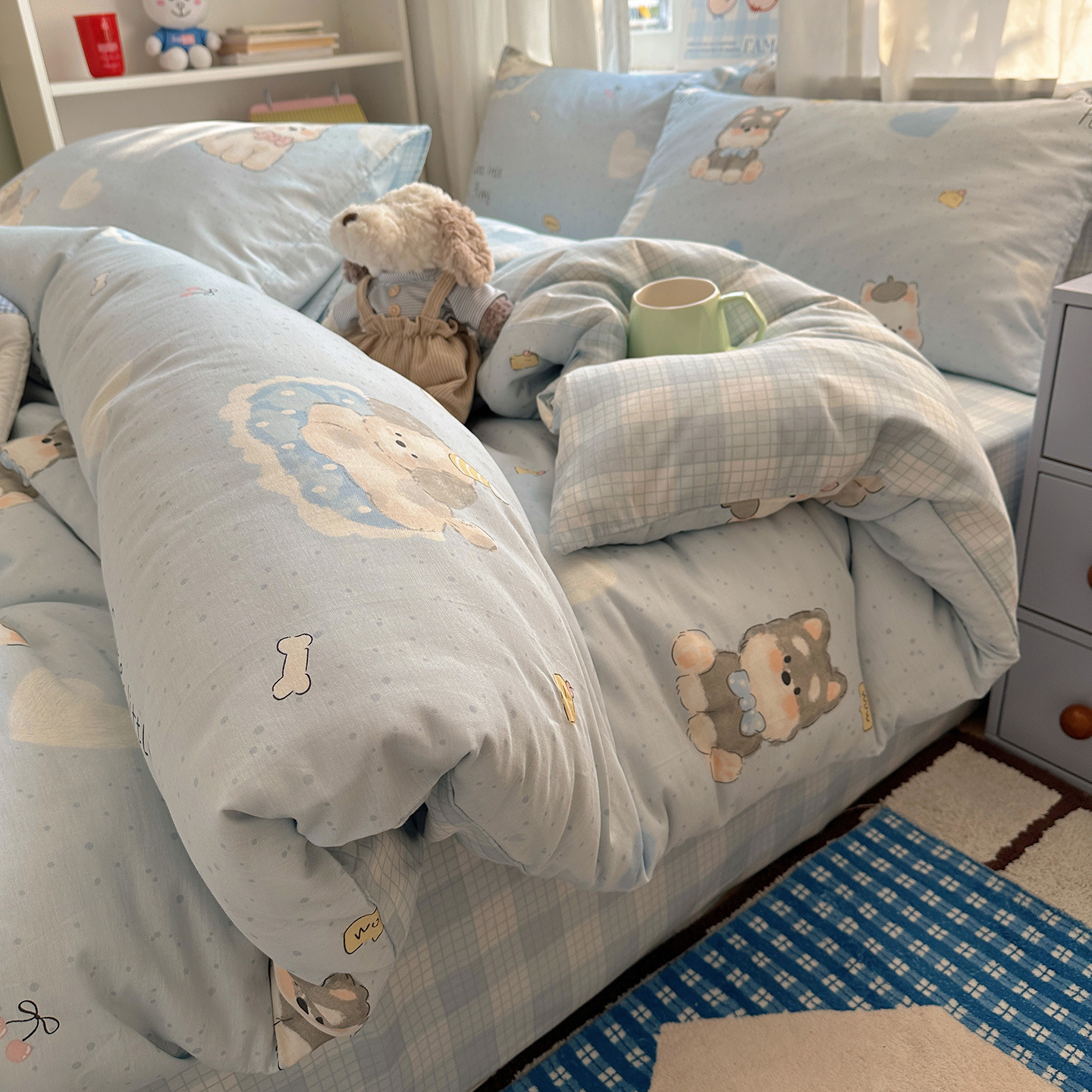 Lindo perro bebé (¡recomendado!) / Juego de sábanas de 1,2 m de tres piezas [funda de edredón 150*200cm sábana de cama 180*230cm funda de almohada 48*74cm * 1]