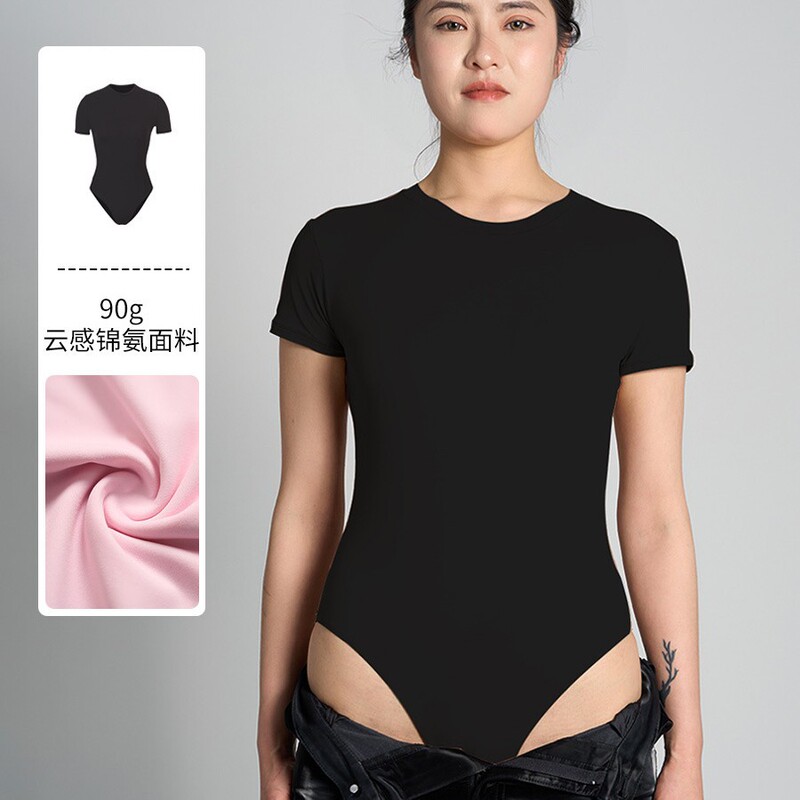 Fits Everybody Bodysuit Same Style Round Neck Short-Sleeved Triangle High-Elastic Comfortable Yoga Jumpsuit