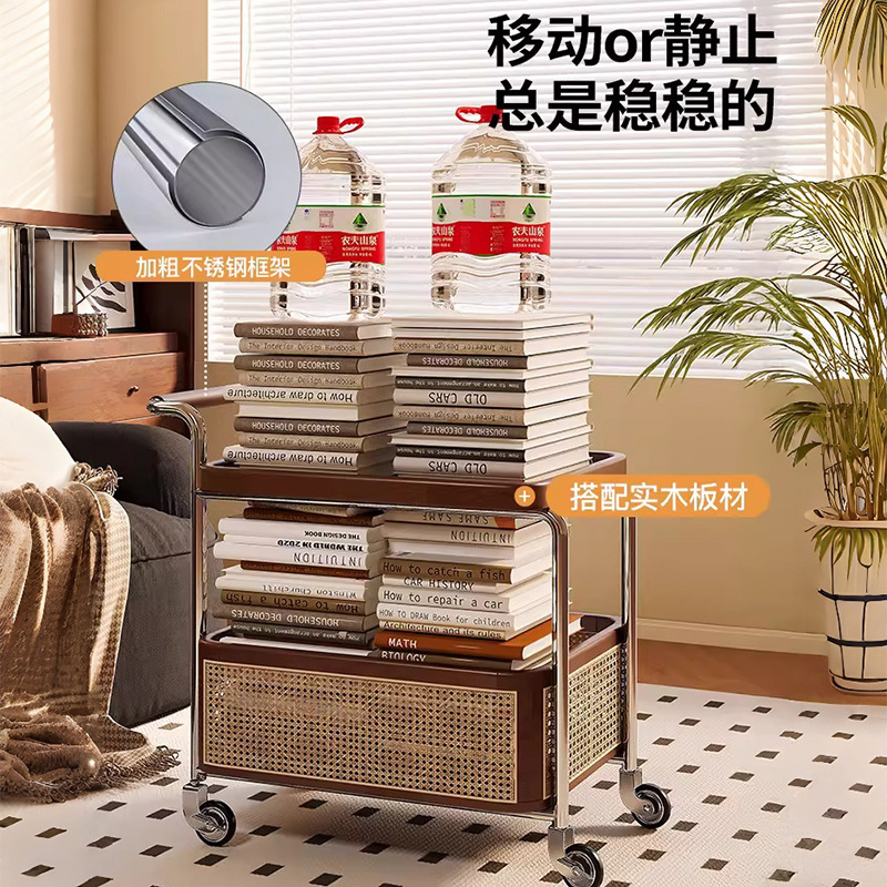 Sofá de borde móvil carro pequeño estante de almacenamiento multicapa mesa de té sala de estar casera cabecera de cama de madera maciza pequeño borde