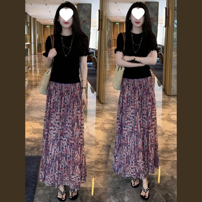 时尚套装裙女2025夏季新款洋气显瘦冰丝针织上衣半身裙气质两件套|undefined