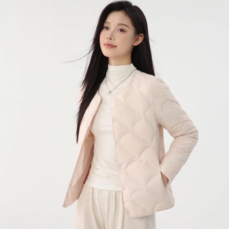 Japanese-style new high-end lightweight down jacket for women, round neck, collarless, fashionable and warm down inner coat