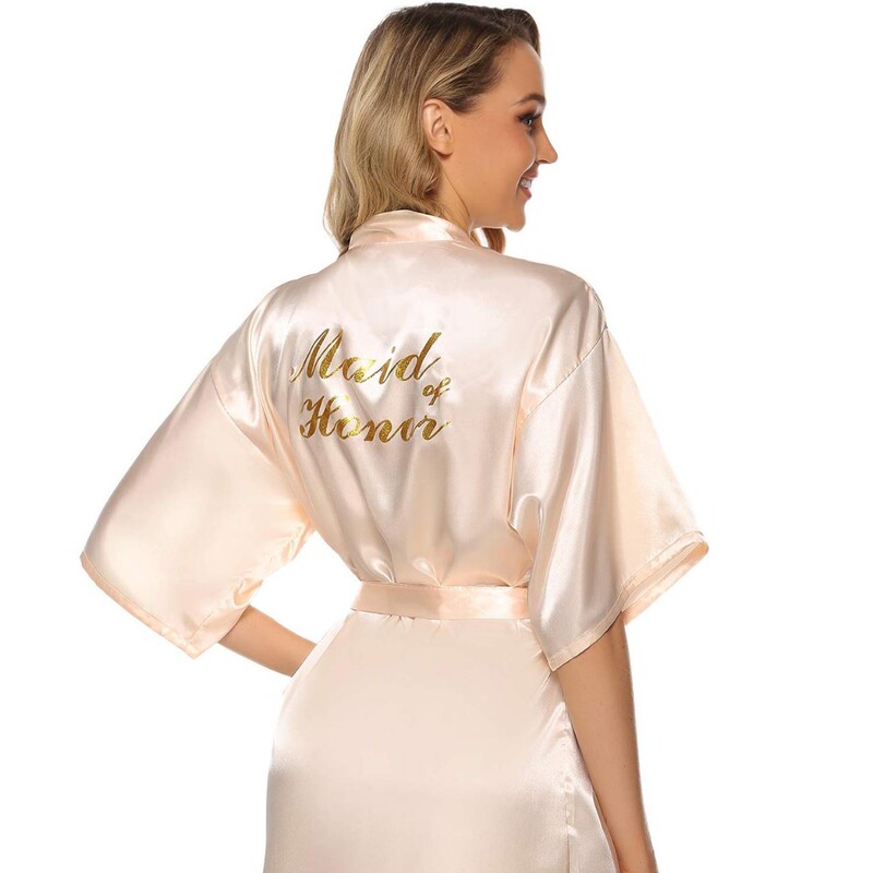 Women Satin Short Kimono Bathrobe for Bride and Bridesmaid Wedding Party Dress