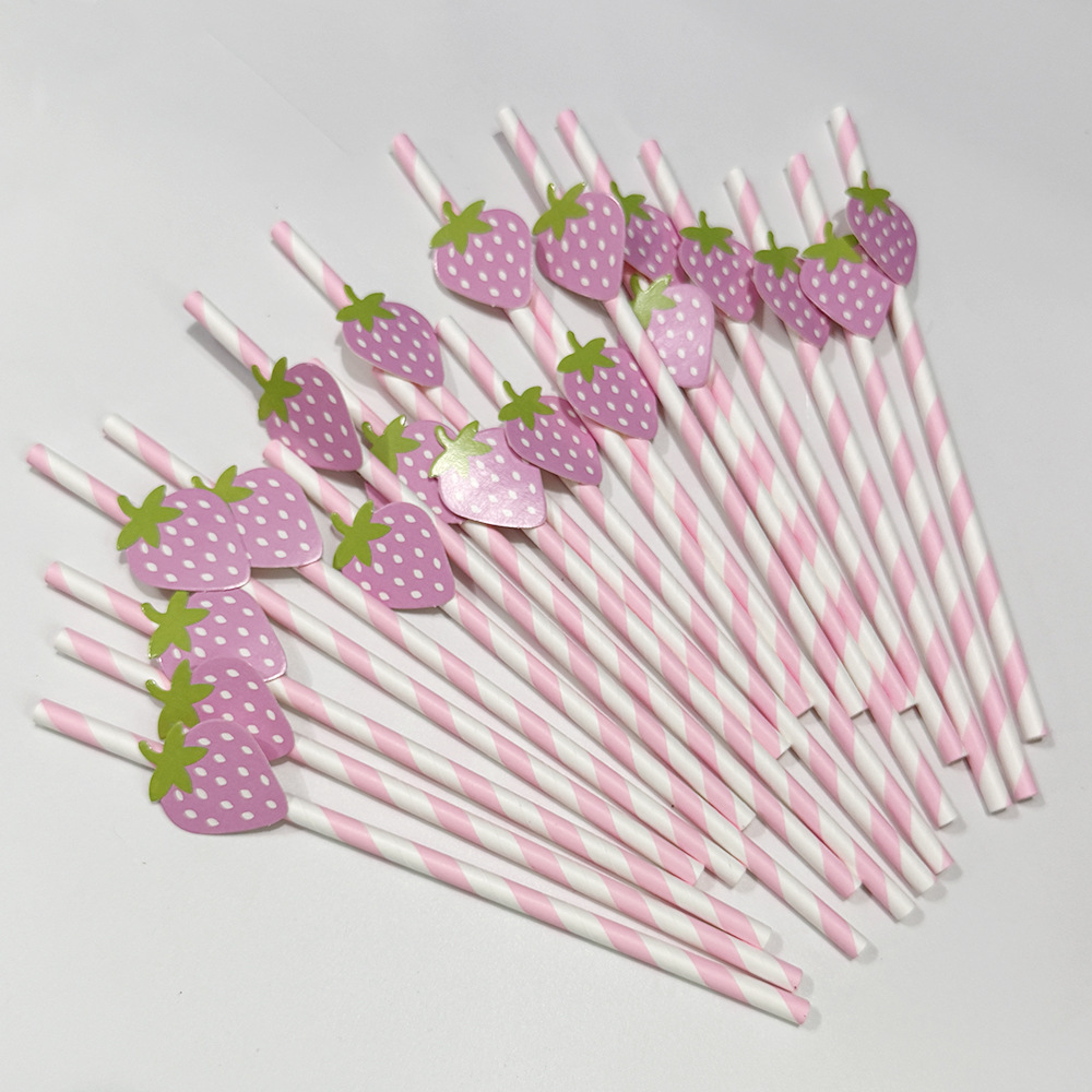 Suministros para fiestas transfronterizas Pajitas de papel creativas Pajitas de fresa Accesorios Disposición Pastel Postre Pajitas Decoración Lote de lugar