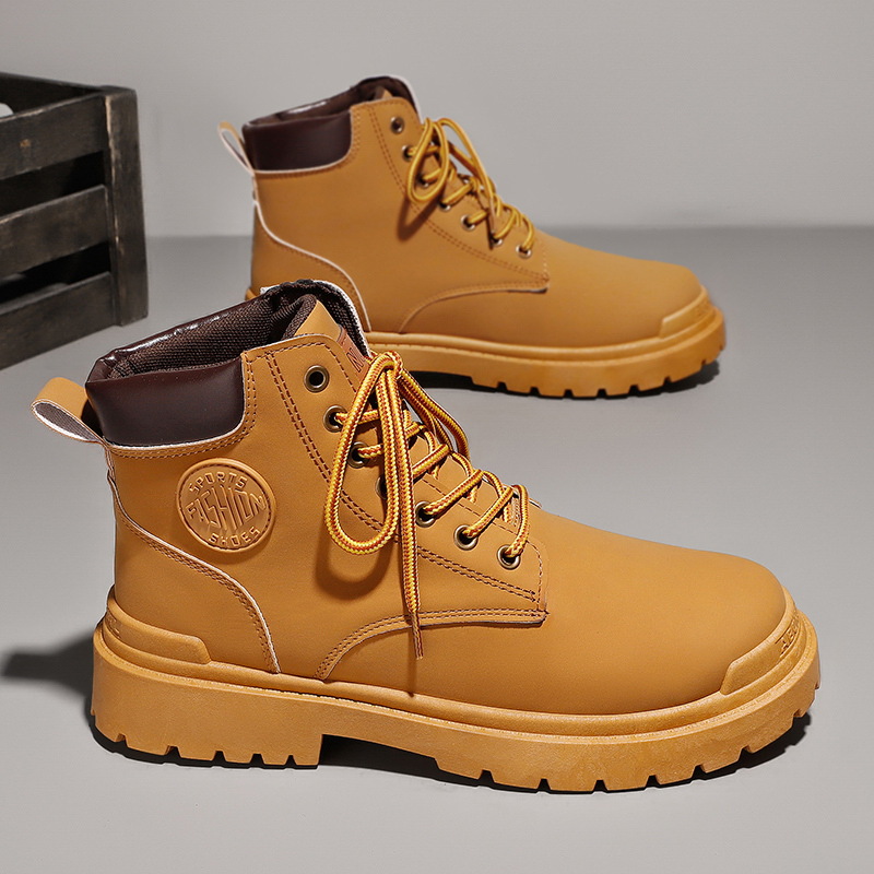 Men's Autumn 2023 New Martin Boots, British Style Yellow Leather Boots, Versatile Casual Trendy High-Top Boots, Cross-Border