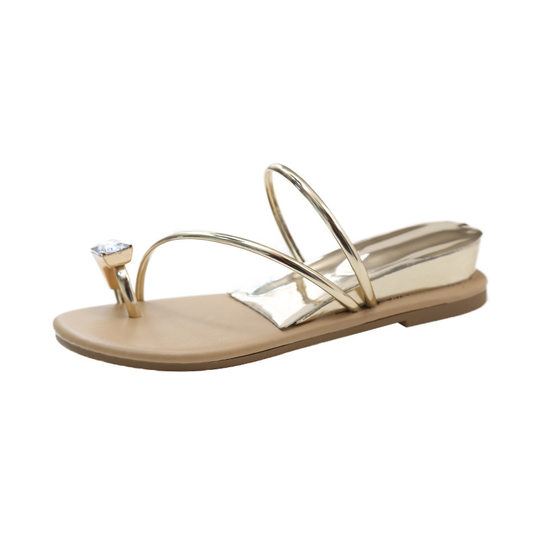 Flat High Heel Rhinestone Toe Sandals for Women Summer Outer Wear Wholesale Year New Fairy Style French Niche Sandals