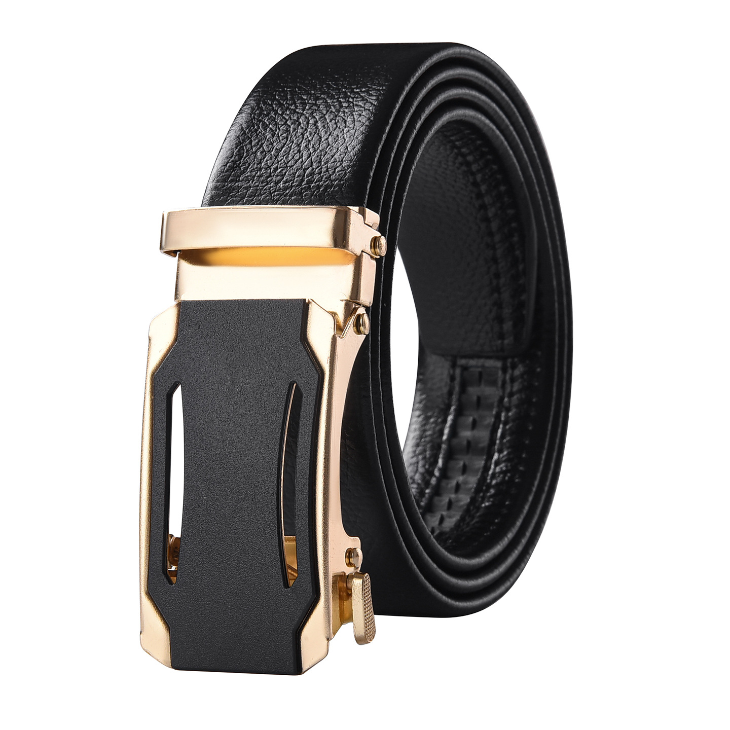 Gold Buckle Hole Litchi Strip Band