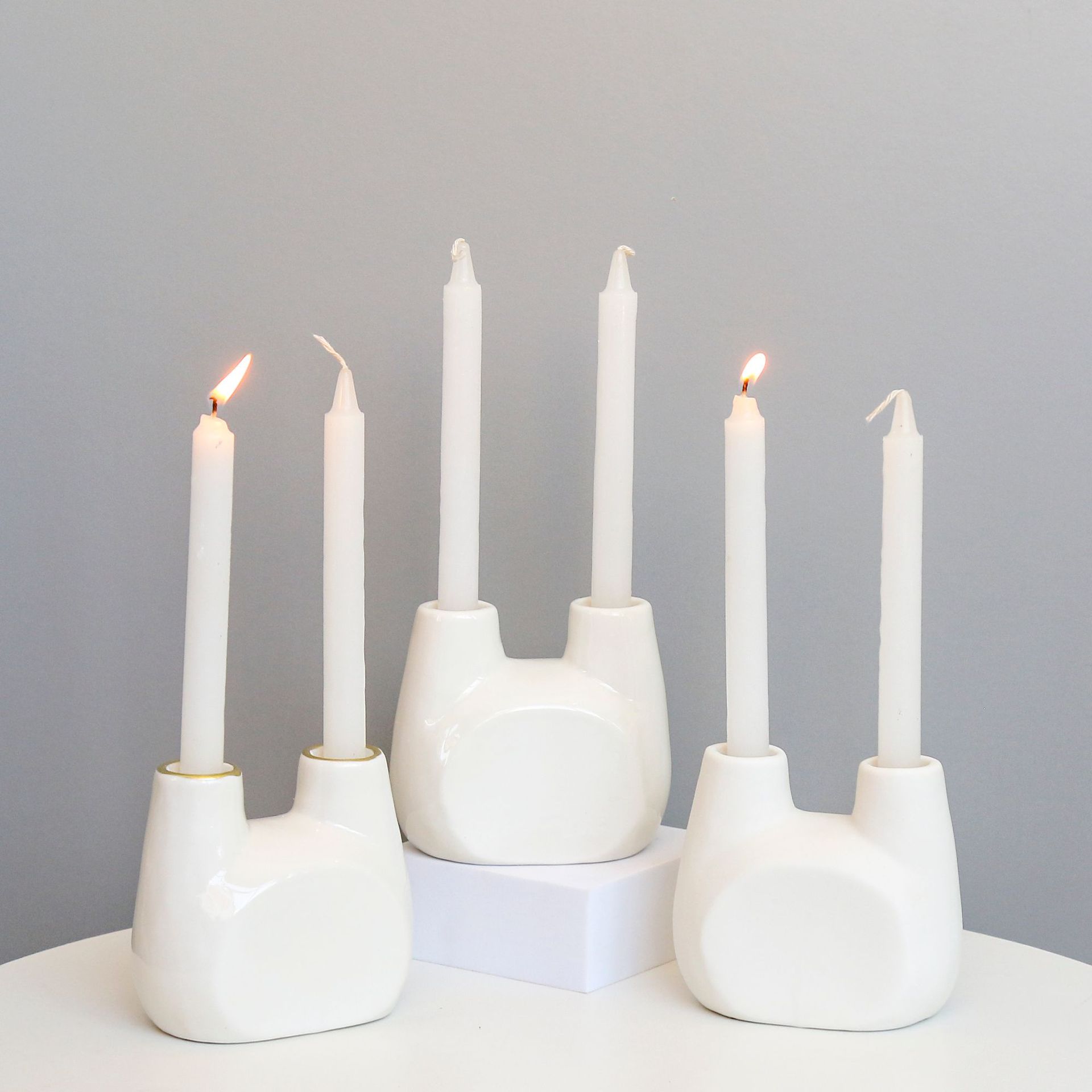 Francés del Norte de Europa retro titular de la vela de cerámica de doble cabeza cena romántica con velas de boda accesorios de tiro estilo INS