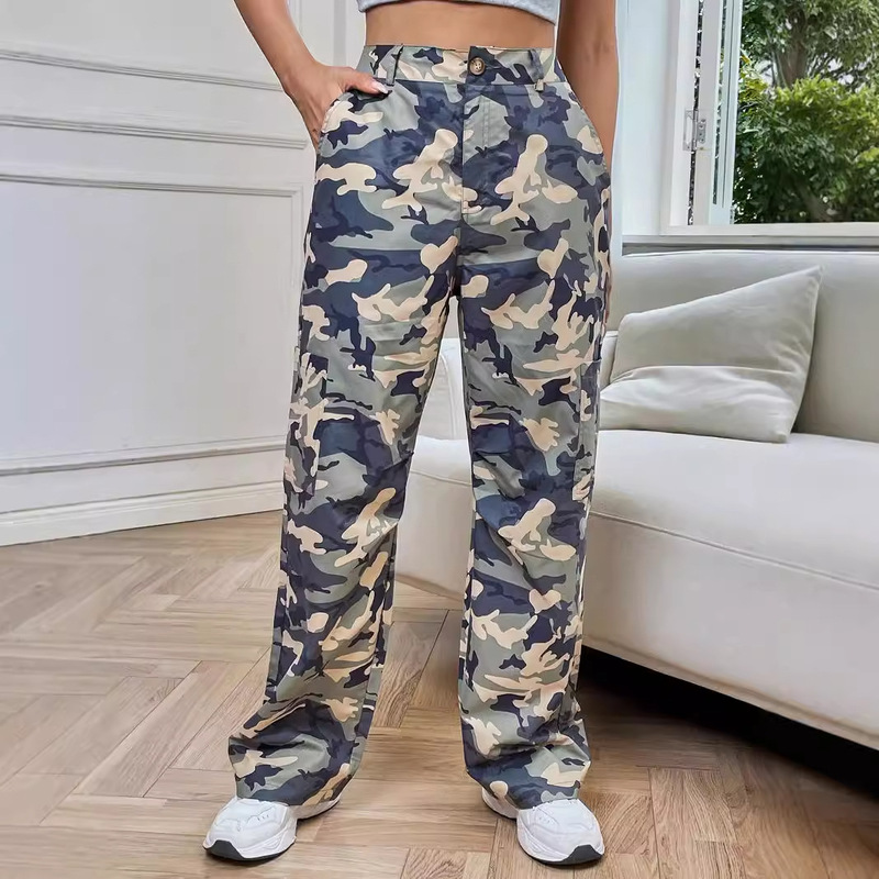 P007 Street Drawstring Waist Camouflage Print Pocket Cargo Casual Sports Outdoor Pants