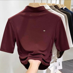 春の新型の爆発金はヨーロッパの商品の半高襟の中で底のシャツの女性の弾力性のファッションを掛けます。